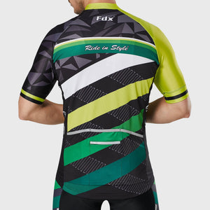 Men’s yellow & black Fdx best full zip short sleeves cycling jersey Hi-Viz Reflective details breathable summer lightweight biking top, skin friendly Hi-Viz Reflective half sleeves cycling shirt for indoor & outdoor riding with two back pockets