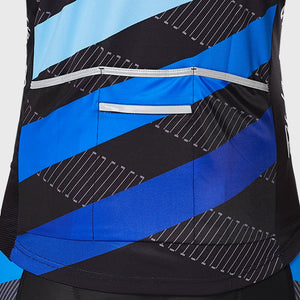 Fdx blue & black men’s full zip best short sleeves cycling jersey Hi-Viz Reflective details breathable summer lightweight biking top, skin friendly Hi-Viz Reflective half sleeves cycling shirt for indoor & outdoor riding with two back pockets