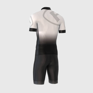 FDX Men's Fusion Black & White Cushion Padded Tri Suit Lightweight, breathable, Power Band Leg Gripper, Mesh Back Pockets ideal for Running & Training