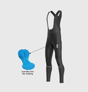 Fdx Men's Black Gel Padded Cycling Bib Tights For Winter Roubaix Thermal Fleece Reflective Breathable Warm Leggings - All Day Bike Pants