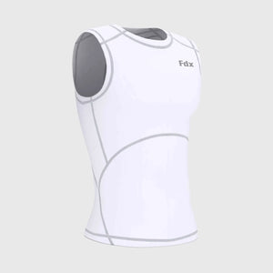 Fdx Compression Sleeveless Top for Men's White Running Gym Workout Wear Rash Guard Stretchable Breathable - Aeroform