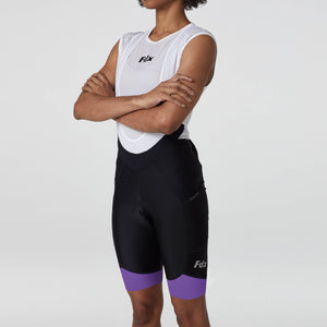 Fdx Women's Black & Purple Short Sleeve Mesh Compression Shirt & Gel Padded Bib Shorts Best Summer Road Bike Wear Light Weight, Breathable & Mesh Strips Hi viz Reflectors & Pockets - Essential