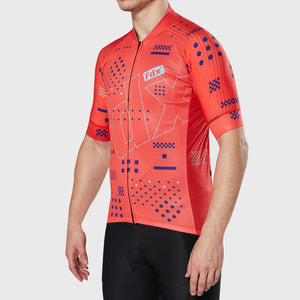 Fdx red best men’s short sleeves cycling jersey breathable lightweight hi-viz Reflective details summer biking top, skin friendly full zip half sleeves mesh cycling shirt for indoor & outdoor riding with two back & 1 zip pockets