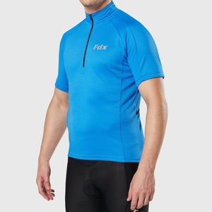 Best men’s fdx blue short sleeves cycling jersey breathable lightweight hi-viz Reflective details summer biking top, full zip skin friendly half sleeves mesh cycling shirt for indoor & outdoor riding with two back & 1 zip pockets