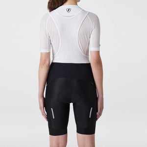 Fdx Women's Black Short Sleeve Mesh Compression Shirt & Gel Padded Bib Shorts Best Summer Road Bike Wear Light Weight, Breathable & Mesh Strips Hi viz Reflectors & Pockets - Essential