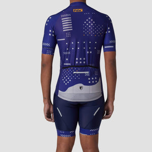 Fdx Breathable Men's Blue Short Sleeve Cycling Jersey & Gel Padded Bib Shorts Best Summer Road Bike Wear Light Weight, Hi-viz Reflectors & Pockets - All Day