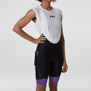 Fdx Women's Black & Purple Cushion Padded Cycling Bib Shorts For Summer Best Outdoor Road Bike Short Length Bib - Essential