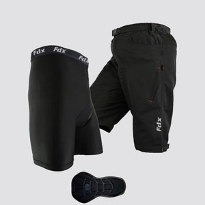 FDX Men’s Black MTB Shorts, Removable Padded Liner Lightweight Mountain Bike Shorts, Breathable Quick Dry Outdoor Cycle Pants with Cargo Pockets