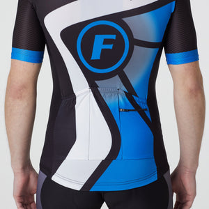 Fdx men’s black & blue best short sleeves cycling jersey breathable lightweight hi-viz Reflective details summer biking top, skin friendly full zip half sleeves mesh cycling shirt for indoor & outdoor riding with two back & 1 zip pockets