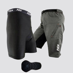 FDX Men’s Black MTB Shorts, Removable Padded Liner Lightweight Mountain Bike Shorts, Breathable Quick Dry Outdoor Cycle Pants with Cargo Pockets