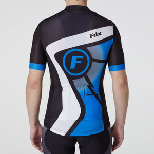 Fdx men’s black & blue best short sleeves cycling jersey breathable lightweight hi-viz Reflective details summer biking top, skin friendly full zip half sleeves mesh cycling shirt for indoor & outdoor riding with two back & 1 zip pockets