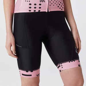 Fdx Women's Tea Pink Short Sleeve Cycling Jersey Side mesh panel & Black Gel Padded Bib Shorts Summer Road Bike Wear Light Weight, Hi viz Reflectors & Pockets - All Day