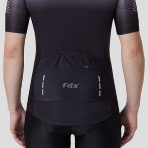 Men’s Black and Grey best full zip short sleeves cycling Fdx jersey indoor & outdoor Hi-Viz Reflective details breathable summer lightweight biking top, skin friendly Hi-Viz Reflective half sleeves cycling mesh shirt for riding with two back pockets