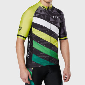 Men’s yellow & black best full zip short sleeves cycling jersey Hi-Viz Reflective details breathable summer lightweight biking top, skin friendly Hi-Viz Reflective half sleeves cycling shirt for indoor & outdoor riding with two back pockets - Fdx