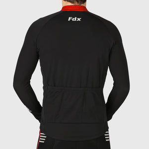 Fdx Men's High Collar Red & Black Long Sleeve Cycling Jersey for Winter Roubaix Thermal Fleece Road Bike Wear Top Full Zipper, Pockets & Hi viz Reflectors - Viper