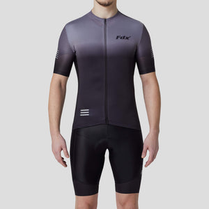 Fdx Grey & Black Mens Summer Short Sleeve Cycling Jersey lightweight Fabric, Bib Short Hi Viz Reflectors & Pockets Cycling Clothing Australia