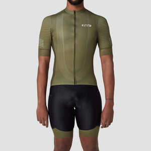 Fdx Mens Green Half Sleeve Cycling Jersey & Gel Padded Bib Shorts Best Summer Road Bike Wear Light Weight, Hi-viz Reflectors & Pockets - Essential