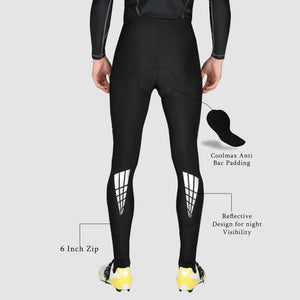 Fdx Men's Black 3D Anti Bacterial Gel Padded Cycling Tights For Winter Roubaix Thermal Fleece Reflective Warm Leggings - Heatchaser Bike Long Pants