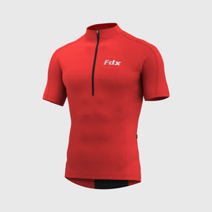 Fdx Red men’s best short sleeves cycling jersey breathable lightweight hi-viz Reflective details summer biking top, full zip skin friendly half sleeves mesh cycling shirt for indoor & outdoor riding with two back & 1 zip pockets