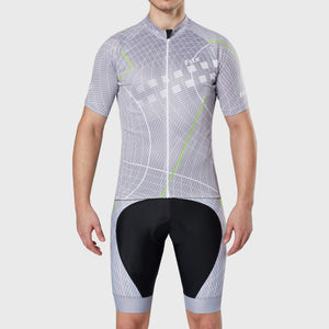 Fdx Mens Short Sleeve Cycling Jersey & Gel Padded Bib Shorts Grey Best Summer Road Bike Wear Light Weight, Hi-viz Reflectors & Pockets - Classic II