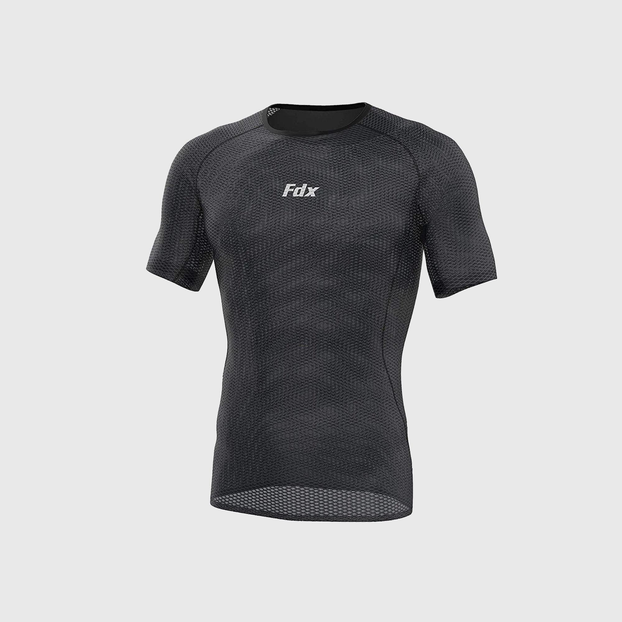Fdx Men's Best Black Short Sleeve Mesh Compression Top Running Gym Workout Wear Rash Guard Stretchable Breathable - Aeroform