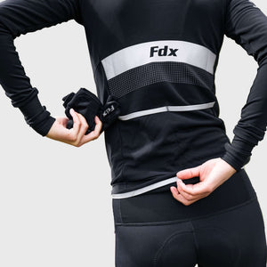 Fdx Men's Zipper Black Long Sleeve Cycling Jersey for Winter Roubaix Thermal Fleece Road Bike Wear Top, Pockets & Hi viz Reflectors - Arch
