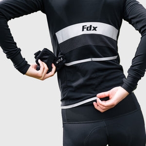 Fdx Men's Road cycling Black Long Sleeve Jersey for Winter Roubaix Thermal Fleece Road Bike Wear Top Full Zipper, Pockets & Hi viz Reflective Details - Arch