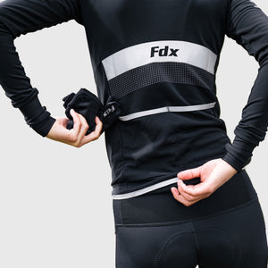 Fdx Womens Black Long Sleeve Cycling Jersey for Winter Roubaix Thermal Fleece Road Bike Wear Top Full Zipper, Pockets & Hi-viz Reflectors - Arch
