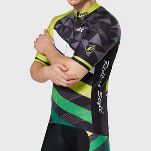 Fdx men’s yellow & black full zip best short sleeves cycling jersey Hi-Viz Reflective details breathable summer lightweight biking top, skin friendly Hi-Viz Reflective half sleeves cycling shirt for indoor & outdoor riding with two back pockets