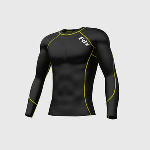 Fdx Men's Gym Wear Black & Yellow Long Sleeve Compression Top Running Workout Wear Rash Guard Stretchable Breathable - Blitz