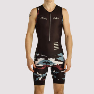 Fdx Mens Black Sleeveless Gel Padded Triathlon / Skin Suit for Summer Cycling Wear, Running & Swimming Half Zip - Camouflage AU