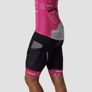 Fdx Women's Short Sleeve Pink Cycling Jersey Black Gel Padded Bib Shorts Best Summer Road Bike Wear Light Weight, Hi viz Reflectors & Secure Pockets - All Day