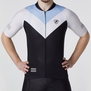 Men’s blue and black Fdx short sleeves cycling jersey breathable summer biking top, lightweight skin friendly half sleeves mesh cycle shirt for indoor & outdoor riding