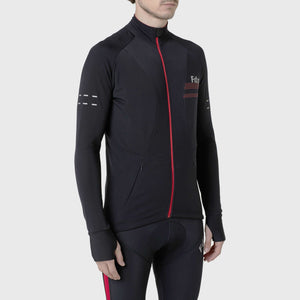 Fdx Mens Black & Red Long Sleeve Cycling Jersey for Winter Roubaix Thermal Fleece Road Bike Wear Top Full Zipper, Pockets & Hi-viz Reflectors - Arch