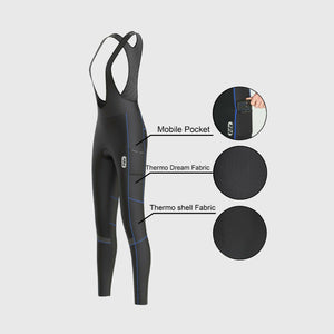 Fdx Women's Black & Blue Gel Padded Cycling Pockets Bib Tights For Winter Roubaix Thermal Fleece Hi Viz Reflectors Warm Leggings - All Day Bike Pants