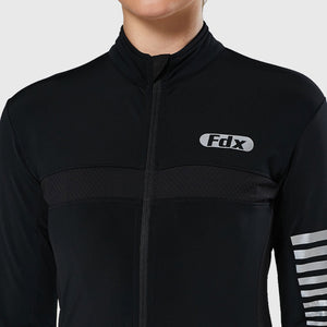 FDX Women’s full sleeves cycling jersey Black warm winter Roubaix biking top, lightweight windproof long sleeves fleece lined cycle shirt for riding