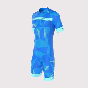 Fdx Mens Best Blue Sleeveless Anti Bac Padded Triathlon / Skin Suit for Summer Cycling Wear, Running & Swimming Half Zip  - Splinter