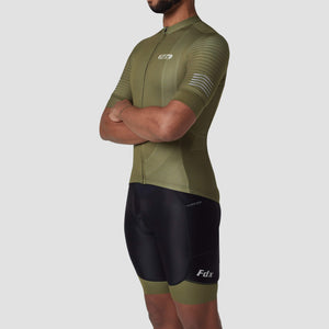 Fdx Mens Road Cycling Short Sleeve Jersey & Gel Padded Bib Shorts Green Best Summer Road Bike Wear Light Weight, Hi-viz Reflectors & Pockets - Essential