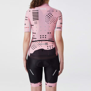Fdx Women's Short Sleeve Tea Pink Cycling Jersey Black Gel Padded Bib Shorts Best Summer Road Bike Wear Light Weight, Hi viz Reflectors & Secure Pockets - All Day