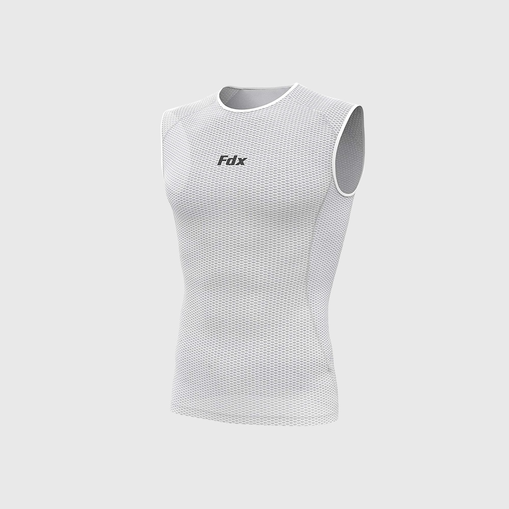 Fdx Men's White Sleeveless Mesh Compression Top Running Gym Workout Wear Rash Guard Stretchable Breathable Lightweight - Aeroform