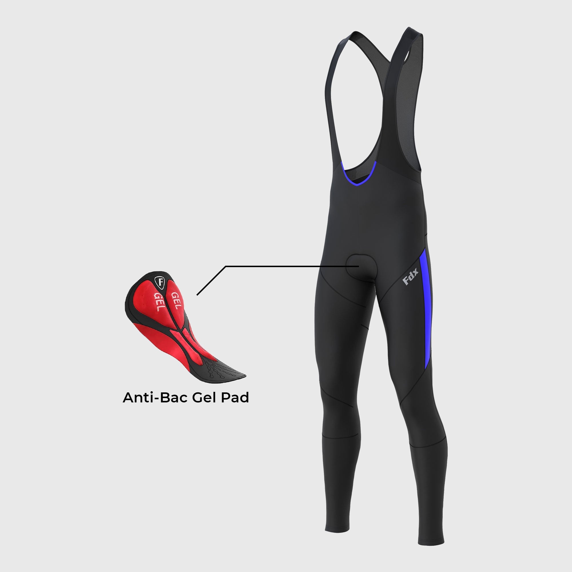 Fdx Arch Men's Blue Thermal Padded Cycling Cargo Bib Tights