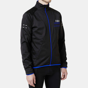 Fdx Men's Thermal Cycling Jacket Black & Blue for Winter Casual Softshell Clothing Lightweight, Windproof, Waterproof & Pockets - Arch