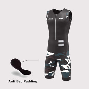 Fdx Men's Black Sleeveless Gel Padded Triathlon / Skin Suit for Summer Cycling Wear, Running & Swimming Half Zip Reflective Details- Camouflage