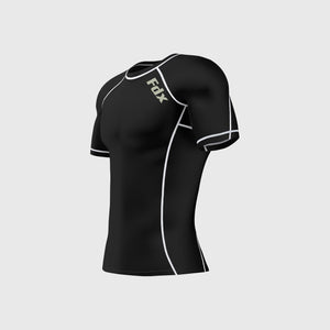 Fdx Men's Black & White Half Sleeve Compression Top Running Gym Workout Wear Rash Guard Stretchable Breathable Base layer Shirt - Cosmic