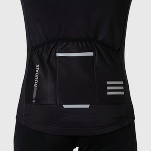 FDX Men's Black & Grey Reflective Long Sleeve Cycling Jersey for Winter Roubaix Thermal Fleece Road Bike Wear Top Full Zipper, Pockets & Hi viz Reflectors - Limited Edition