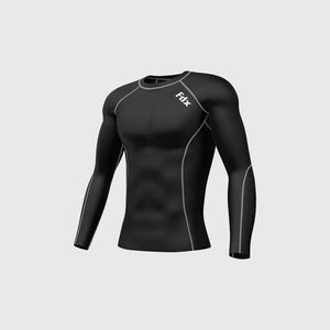 Fdx Men's Black & Grey Long Sleeve Compression Top & Compression Tights Base Layer Gym Training Jogging Yoga Fitness Body Wear - Blitz