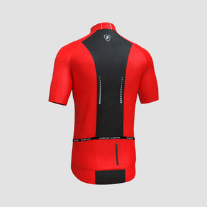 Fdx men’s Red best short sleeves cycling jersey breathable lightweight hi-viz Reflective details summer biking top, full zip skin friendly half sleeves mesh cycling shirt for indoor & outdoor riding with two back & 1 zip pockets