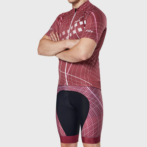 Fdx Mens Half Sleeve Cycling Jersey & Gel Padded Bib Shorts Red Best Summer Road Bike Wear Light Weight, Hi-viz Reflectors & Pockets - Classic II