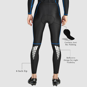 Fdx Men's Black & Blue 3D Anti Bacterial Gel Padded Cycling Tights For Winter Roubaix Thermal Fleece Reflective Warm Leggings - Heatchaser Bike Long Pants