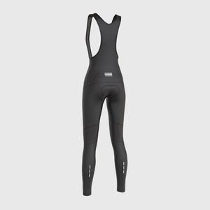 Fdx Womens Black Gel Padded Cycling Bib Tights For Winter Roubaix Thermal Fleece Reflective Stripe details Warm Leggings - Duo Bike Pants